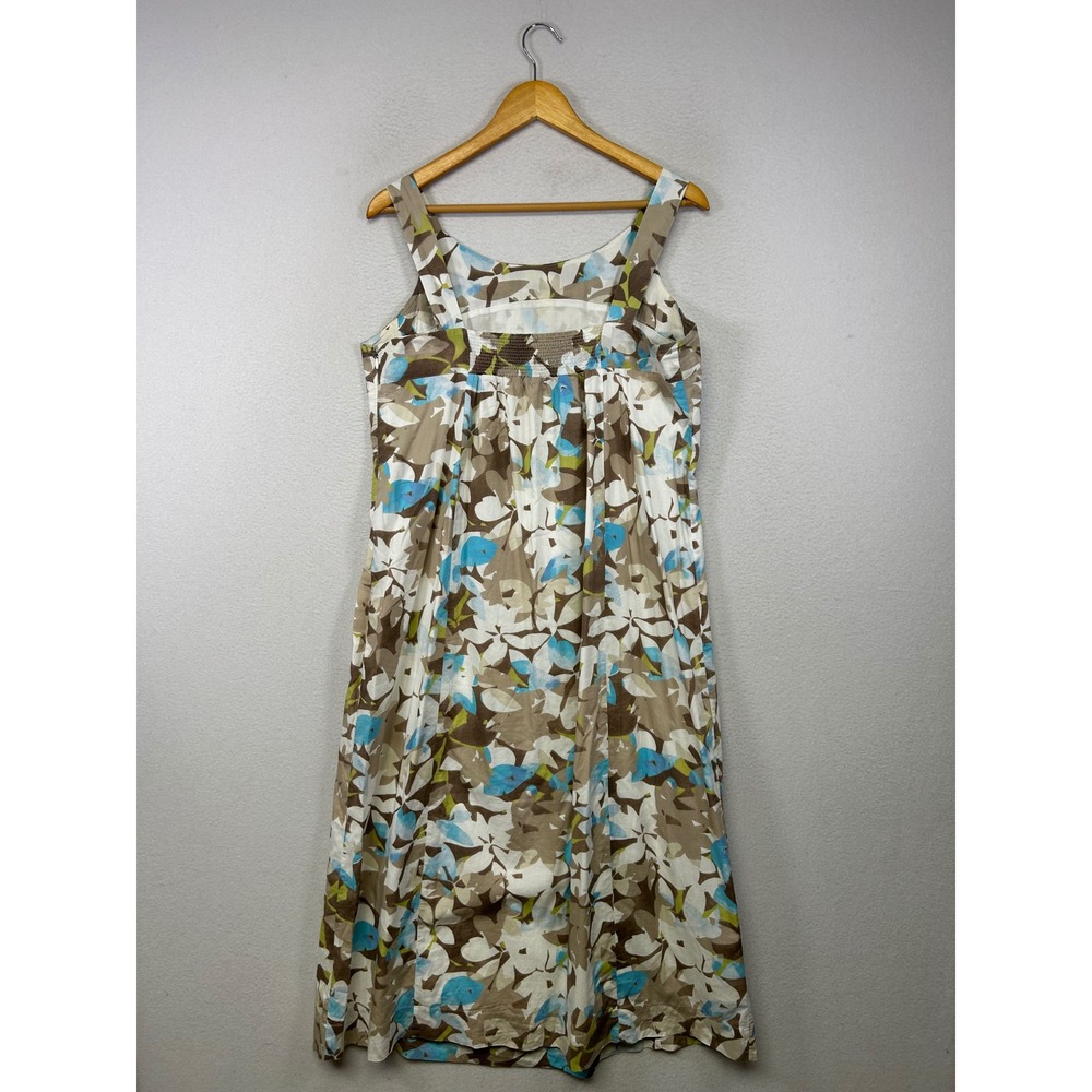 Coastal Boho J. Jill Womens 12 Blue Floral Cotton Smocked Back Midi Sundress - Picture 2 of 11